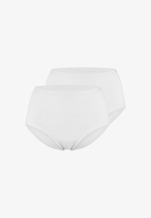 Weiße Baumwollslips, hochgeschnittenes Design, weiche Textur, nahtlose Kanten, mit zwei Paaren im minimalistischen Stil.