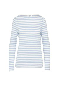 Košile s dlouhým rukávem s vodorovnými pruhy v světle modré a bílé barvě, kulatým výstřihem a standardním střihem.