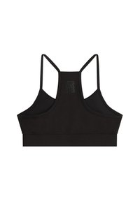 Schwarzer Sport-BH mit Racerback-Design, aus elastischem Material gefertigt. Verfügt über ein Vans-Logo auf dem Rücken und ein elastisches Band am unteren Ende.