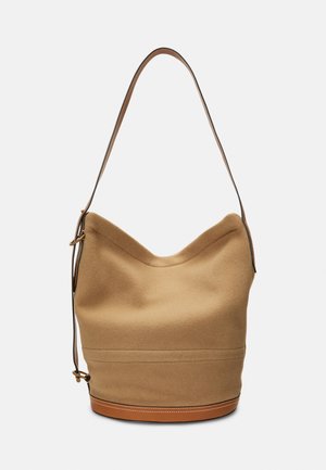 Leather Trim Flannel Sling Bucket Bag - Handtasche - camel