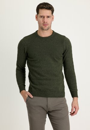 MIT RUNDHALSAUSSCHNITT - Jumper - orta haki̇