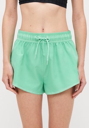 Mintgrüne Shorts aus leichtem Stoff, mit einem elastischen Bund und einer Kordel zum Verstellen, lockerer Passform und abgerundetem Saum.