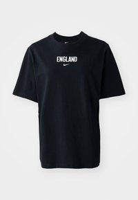 Black cotton T-shirt with short sleeves, featuring the word "ENGLAND" and the Nike logo in white on the chest. Classic crew neckline.