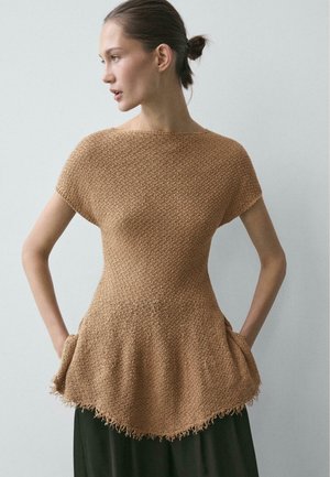 FRAYED TOP - T-shirt con stampa - ochre