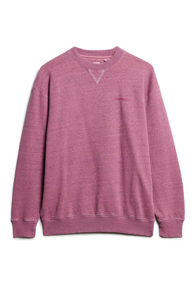 Felpa color mauve melangiato con scollatura rotonda, polsini e orlo a coste. Presenta un piccolo logo "Superdry" in colore contrastante sul davanti.