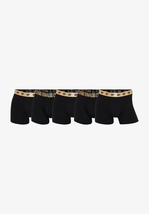 Schwarzes Boxerbrief-Set mit vier Paaren und elastischem Bund, das das goldene "CR7"-Markenzeichen trägt. Weicher Stoff mit glatter Textur und taillierter Passform.