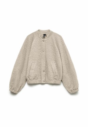 Veste beige matelassée à manches longues, col rond, fermeture à boutons-pression, poignets et ourlet élastiqués.