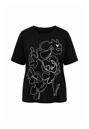 Ulla Popken, ROPE EMBROIDERED SHORT SLEEVE TEE - Print T-shirt - black
