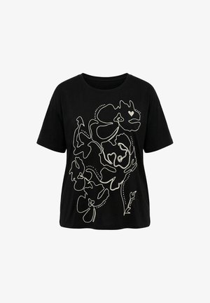 Ulla Popken, ROPE EMBROIDERED SHORT SLEEVE TEE - T-shirt imprimé - black