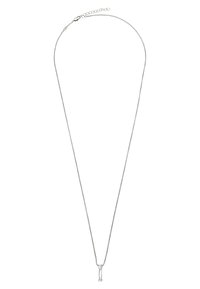 Collana in argento con un pendente elegante e allungato. La catena ha una texture fine ed è dotata di un gancio con lunghezza regolabile.