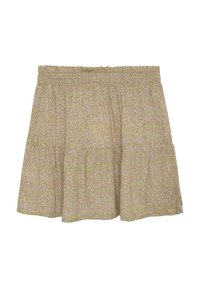 Blommig kjol i mjuk grön med rosa och lila blommor. Har en smockad midja och en flerlagersdesign för extra textur.