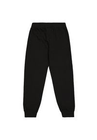 Zwarte joggingsbroek van katoen, met een elastische tailleband en enkelmanchetten, met een gladde textuur en zonder zichtbare patronen.
