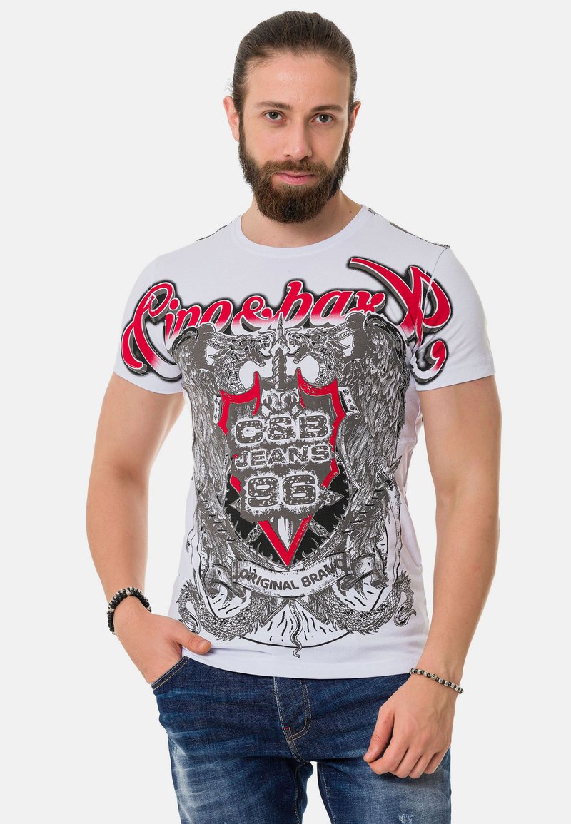 Cipo & Baxx T-Shirt à Col Rond Pour Homme Motif Tigre à Paillettes, Blanc., XXL