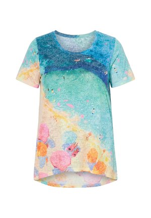 Angel of Style, LONG SHIRT, A-LINE, RHINESTONES, BEACH MOTIF - T-shirts print - sky blue