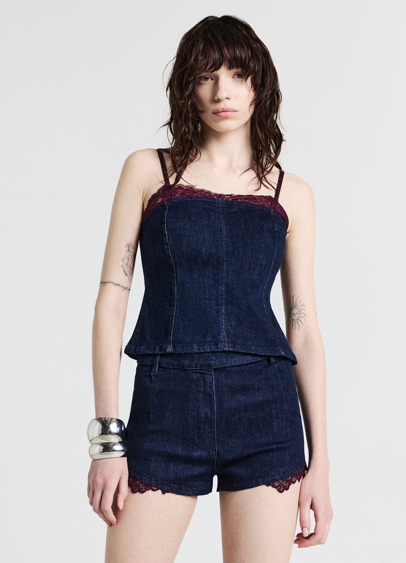 Calliope INSERTO PIZZO - Short en jean - blu denim scuro