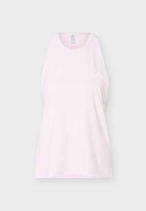 Ροζ ανοιχτού χρώματος αθλητικό τοπ χωρίς μανίκια με στρογγυλή λαιμόκοψη και μικρό λευκό λογότυπο Adidas στο στήθος, σε απλό φόντο.