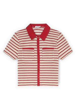 Motivi, T-SHIRT A RIGHE CON COLLETTO A CONTRASTO - Chaqueta de punto - rosso