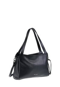Borsa a tracolla in pelle nera con una finitura testurizzata. Presenta manici doppi, una tracolla rimovibile e un logo discreto sul davanti.