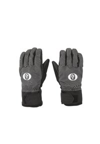 Zwarte handschoenen met een golfpatroon in het wit. Gemaakt van een synthetisch materiaal met een veilige polsband en een logo op de pols.