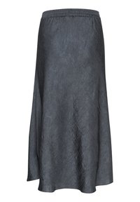 Grijze, middellange rok van gestructureerde stof met een elastische tailleband, met een vloeiende A-lijn vorm en zonder zichtbare patronen of accenten.