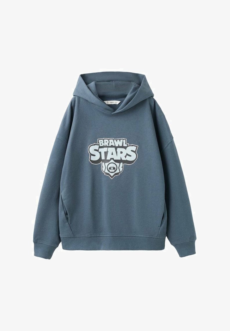 Hanorac cu glugă, culoarea albastru ardezie, având un logo alb proeminent "BRAWL STARS". Confecționat dintr-un material moale, cu buzunare laterale și manșete rib.