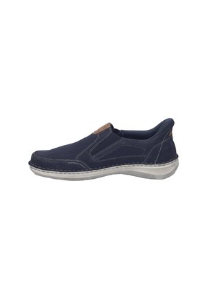 Marineblauer Slip-On-Freizeitschuh mit weißer Sohle, Obermaterial aus Mesh-Gewebe und elastischen Seitenteilen für einfaches Anziehen und Komfort.