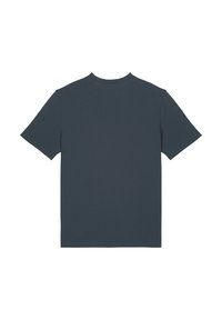 Donkergrijze katoen t-shirt, korte mouwen, ronde hals, effen kleur, gladde textuur, minimalistisch ontwerp zonder prints of patronen.