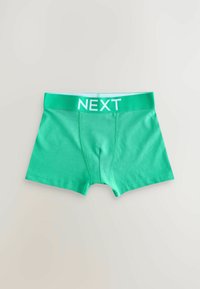 Boxer en modal vert mélangé avec une large ceinture élastique arborant le nom de la marque "NEXT" en blanc. Texture lisse et design ajusté.
