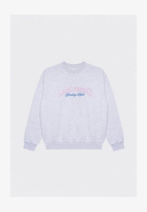 Szary sweatshirt z miękkiego materiału z haftem "LOCAL HEROES" w kolorze różowym oraz "Breaking Rules" w kolorze niebieskim. Klasyczny okrągły dekolt i ściągacze przy mankietach.