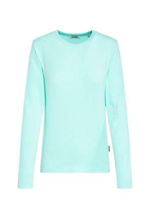 Light blue long-sleeve crew neck shirt with "Senses" label at neck and side seam, plain design, displayed on white background.