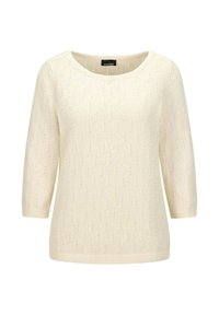 Cremefarbenes Sweatshirt mit strukturiertem Muster. Mit 3/4-Ärmeln, rundem Ausschnitt sowie gerippten Bündchen und Saum.
