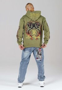 Ed Hardy DOUBLE  HOODY  - Mikina na zip - mosstone