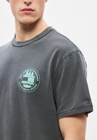 Γκρι βαμβακερό κοντομάνικο μπλουζάκι με στρογγυλό λογότυπο σε χρ�ώμα μέντας στο στήθος, με ραμμένο λαιμό και κοντά μανίκια.