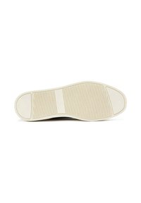 Shoe sole in rubber with a white, textured design. Features a ridged pattern for grip, curving edges, and a flat heel area.