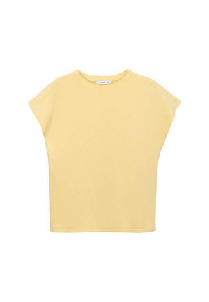 Yellow short-sleeve top with a relaxed fit, round neckline, and smooth texture. Features a simple design without patterns or embellishments.