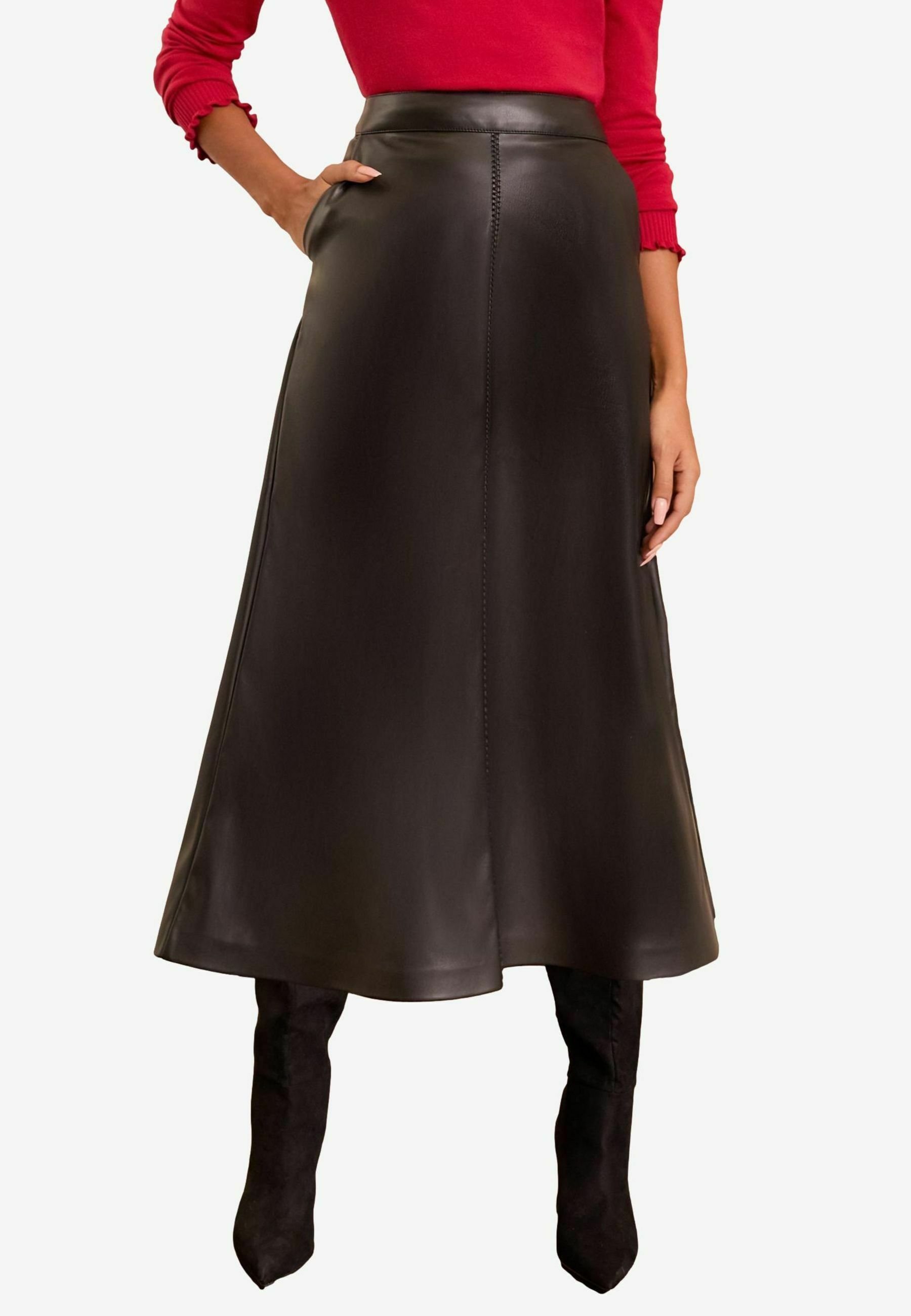 スカート Heve Tuck Flare Leather SK rose36 Heve Tuck Flare Leather SK rose36 Love & Roses FIT AND FLARE MIDI