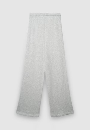 Pantaloni grigi a gamba larga in morbido tessuto jersey, con vita elasticizzata e design semplice dalla texture liscia.