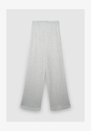 Pantaloni grigi a gamba larga in morbido tessuto jersey, con vita elasticizzata e design semplice dalla texture liscia.