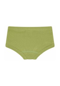 Groene katoenen slips met een gladde textuur, hoge taille en elastische tailleband. Voorzien van versterkte naden en een eenvoudige snit.