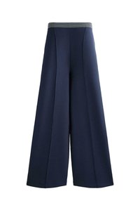 Námornícke široké nohavice s vysokým pásom a elastickým pruhovaným opaskom, s vertikálnymi švovými detailmi na prednej strane.