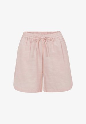 Lichtroze casual korte broek met elastische tailleband en voorkant trekkoord, gemaakt van lichtgewicht textuurrijk stof.