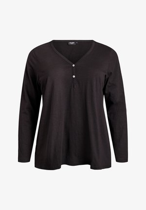 Must pikkade varrukatega top V-kaelusega, millel on kaelusel kolm nööpi ja lahtine lõige. Valmistatud pehmest, kerge kangast.