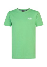 Zelené bavlněné tričko s krátkými rukávy, kulatým výstřihem a bílým logem "SURF RIDERS" na hrudi. Hladká textura, ležérní design.