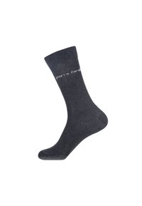 Chaussette gris foncé en matériau doux, avec une bordure côtelée et le texte du logo blanc "Pierre Cardin" sur le côté. Longueur standard de type crew.