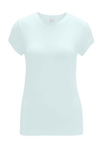 Lichtblauwe t-shirt met korte mouwen van katoen, met een ronde halslijn en een gladde textuur, zonder zichtbare patronen of accenten.