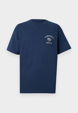 Μπλε ναυτικό T-shirt με κοντά μανίκια και μικρό λευκό λογότυπο κειμένου "Carhartt Wip Eightynine" στο αριστερό στήθος.