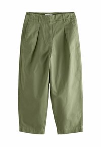 Olijfgroene cropped broek van katoen, met een geplooid voorpand, rechte pijpvorm en zijzakken met een nette zoomafwerking.