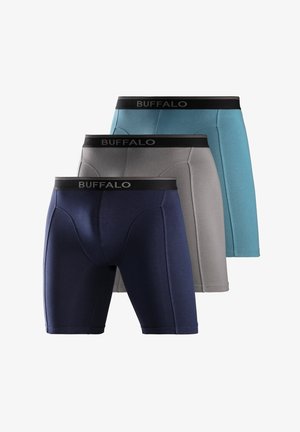 Gray boxer briefs with a smooth texture, featuring a black elastic waistband with a contrasting stripe and a fitted design.
