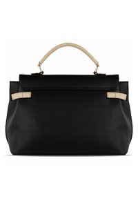 Borsa in pelle nera con texture, dalla forma strutturata, dotata di un manico color crema e discreti accenti beige.