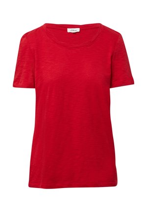 Red short-sleeve T-shirt with a classic crew neck design, made from lightweight material featuring a subtle textured surface.